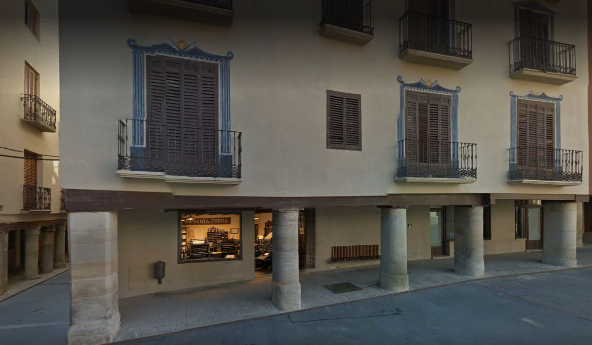 Recreación del antiguo local de Imprenta Parra en la Plaza Mayor de Graus